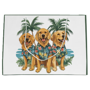 Golden Retriever Dogs Wearing Hawaiian Shirt Large Gift Bag
