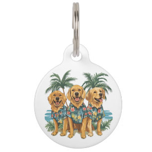 Golden Retriever Dogs Wearing Hawaiian Shirt Pet Tag