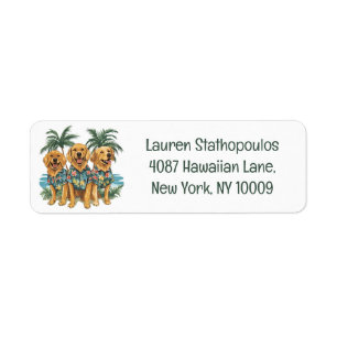 Golden Retriever Dogs Wearing Hawaiian Shirt Return Address Label