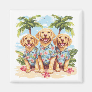Golden Retriever Dogs Wearing Hawaiian Shirts Magnet