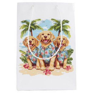 Golden Retriever Dogs Wearing Hawaiian Shirts Medium Gift Bag