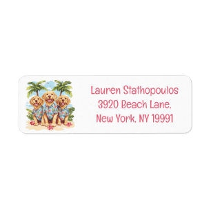 Golden Retriever Dogs Wearing Hawaiian Shirts Return Address Label
