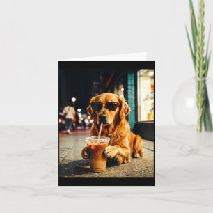 Golden Retriever Drinking Iced Coffee Funny Dog Card