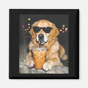 Golden retriever drinking iced coffee funny dogGol Magnet
