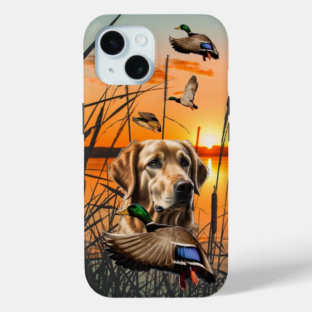 Golden Retriever Duck Hunting iPhone Tough Case (Back)