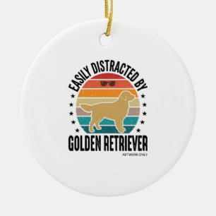 Golden Retriever Easily Distracted Vintage Dog Des Ceramic Ornament