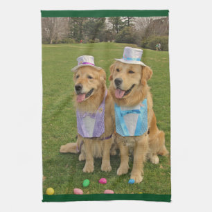 Golden Retriever Easter Egg Hunt Tea Towel