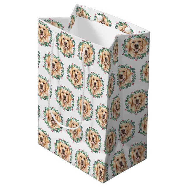 Golden Retriever Elegant Dog Christmas Medium Gift Bag (Front Angled)