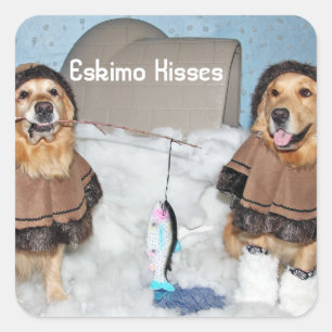 Golden Retriever Eskimos by Igloo Square Sticker