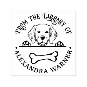 Golden Retriever Eying Bone Library Book Name Self-inking Stamp
