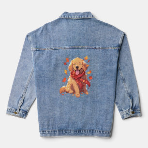Golden Retriever Fall Dog Autumn Leaves Denim Jacket