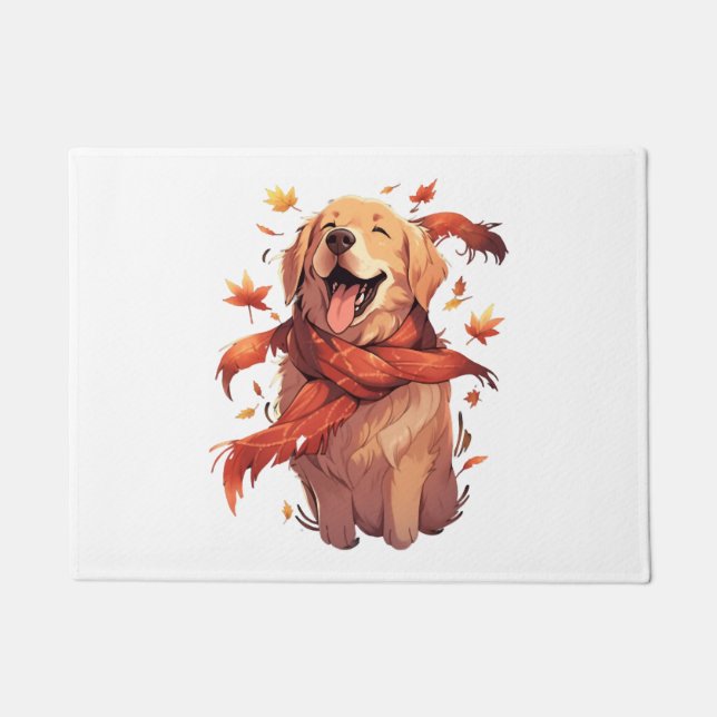 Golden Retriever Fall Dog Autumn Leaves Doormat (Front)