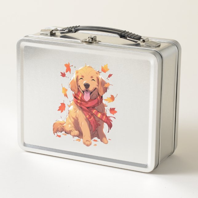 Golden Retriever Fall Dog Autumn Leaves  Metal Lunch Box (Front)