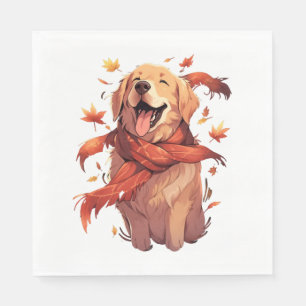 Golden Retriever Fall Dog Autumn Leaves Napkin