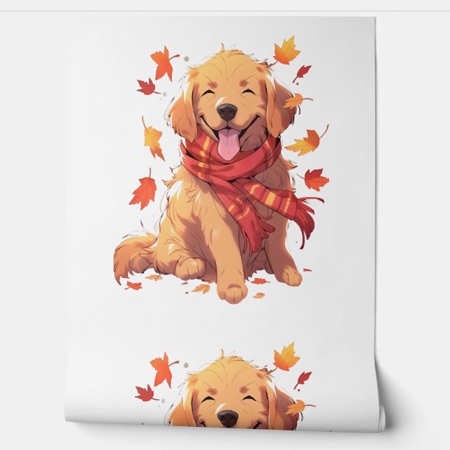 Golden Retriever Fall Dog Autumn Leaves  Wallpaper (Unrolling)