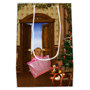 Golden retriever finishes Christmas shopping Medium Gift Bag