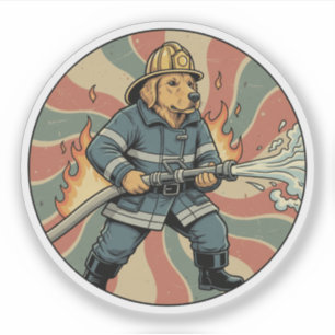 Golden Retriever Firefighter - Vintage Hero Dog