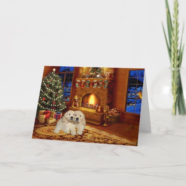 Golden Retriever Fireplace  Christmas Card (Front)
