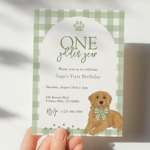 Golden Retriever First Birthday Party Green  Invitation