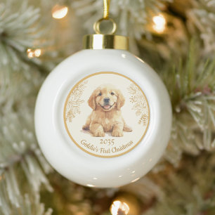 Golden Retriever First Christmas Ceramic Ball Christmas Ornament