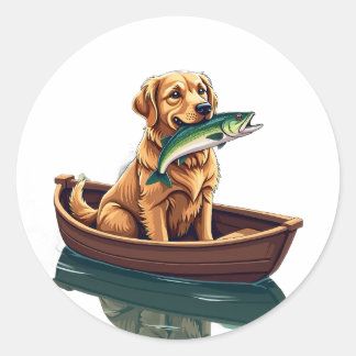 Golden Retriever Fishing Retro - Dog Fishing Hobby Classic Round Sticker