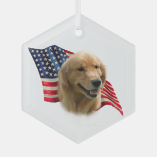 Golden Retriever Flag Glass Tree Decoration