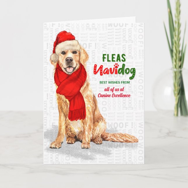 Golden Retriever Fleas Navidog Christmas Name Holiday Card (Front)