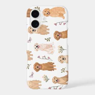 Golden Retriever Floral Pattern Cute Dog & Wildf