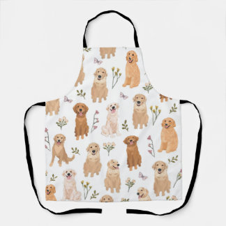Golden Retriever Floral Pattern | Cute Dog & Wildf Apron