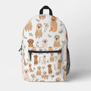 Golden Retriever Floral Pattern Cute Dog & Wildf Printed Backpack