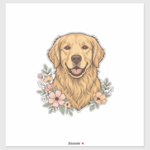Golden Retriever Floral Vintage Engraving Design_1