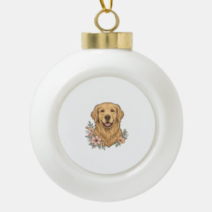 Golden Retriever Floral Vintage Engraving Design_1 Ceramic Ball Christmas Ornament