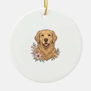 Golden Retriever Floral Vintage Engraving Design_1 Ceramic Ornament