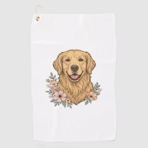 Golden Retriever Floral Vintage Engraving Design_1 Golf Towel