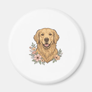 Golden Retriever Floral Vintage Engraving Design_1 Magnet