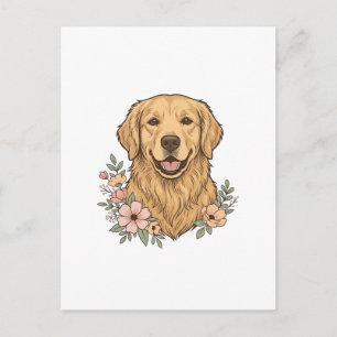 Golden Retriever Floral Vintage Engraving Design_1 Postcard
