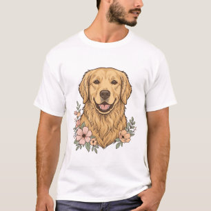 Golden Retriever Floral Vintage Engraving Design_1 T-Shirt