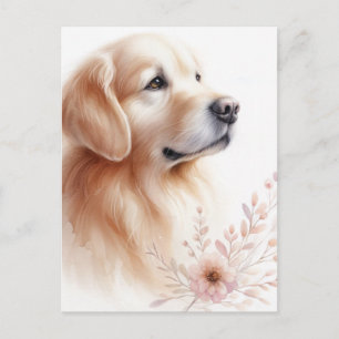 Golden Retriever Floral Watercolor Portrait Postcard
