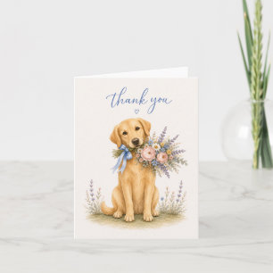 Golden Retriever Flower Bouquet Thank You Card