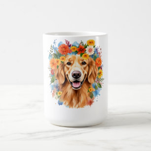 Golden Retriever Flower Crown Watercolor Coffee Mug