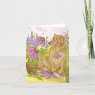 Golden Retriever, Flowers & Bees / Notecard