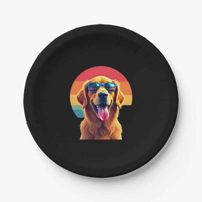 Golden Retriever for Kids Boys Girls Sunglasses Pe Paper Plate (Front)