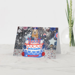 Golden Retriever Fourth of July Cake Holiday Card