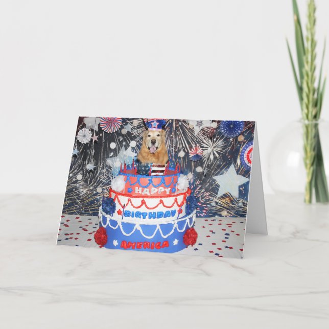 Golden Retriever Fourth of July Cake Holiday Card (Front)