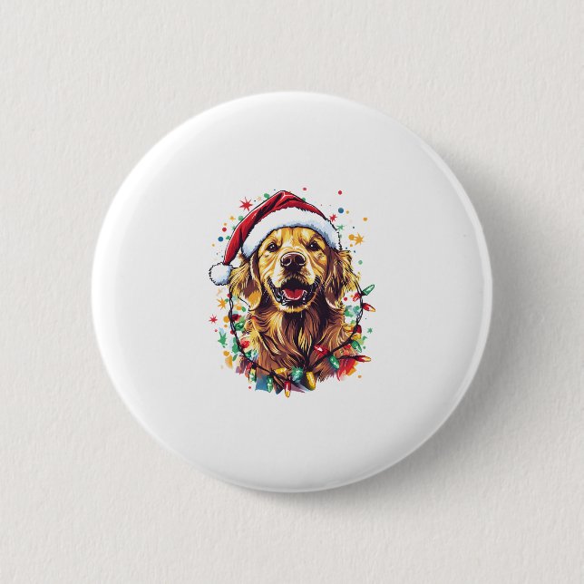 Golden Retriever Funny dog Christmas Santa Hat lig 6 Cm Round Badge (Front)