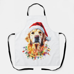 Golden Retriever Funny dog Christmas Santa Hat lig Apron