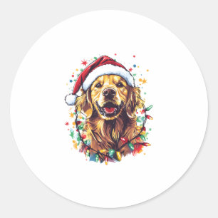 Golden Retriever Funny dog Christmas Santa Hat lig Classic Round Sticker