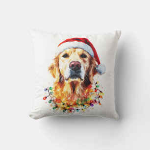 Golden Retriever Funny dog Christmas Santa Hat lig Cushion