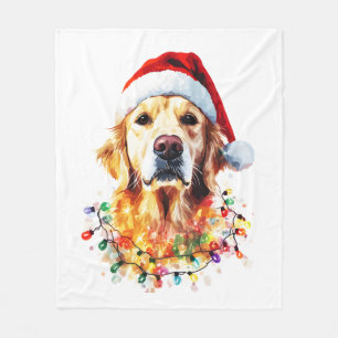 Golden Retriever Funny dog Christmas Santa Hat lig Fleece Blanket