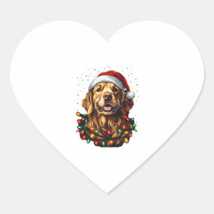 Golden Retriever Funny dog Christmas Santa Hat lig Heart Sticker